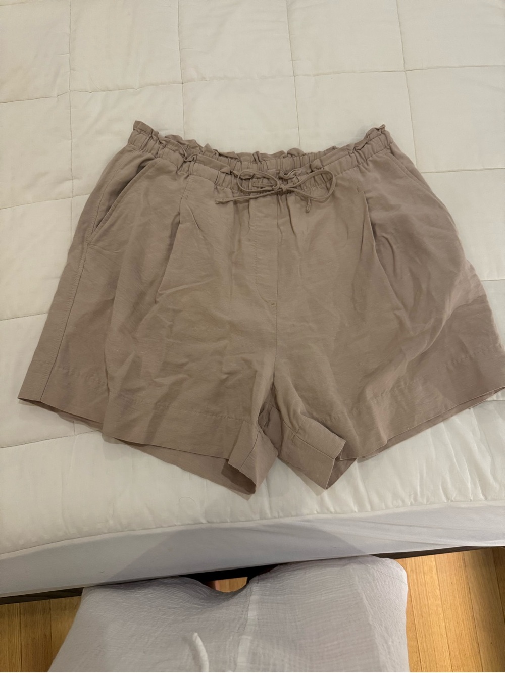 H&M High-Waist Drawstring Shorts in Taupe